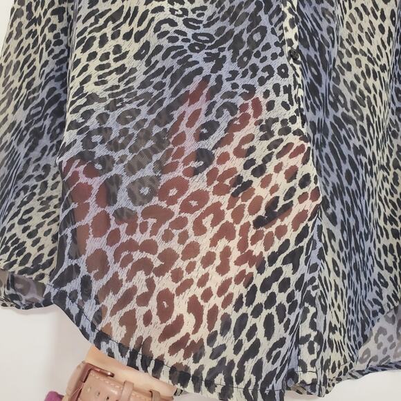 Collective Concepts | Leopard Print Sheer Button Front Blouse Roll Tab Sleeves - Picture 8 of 8